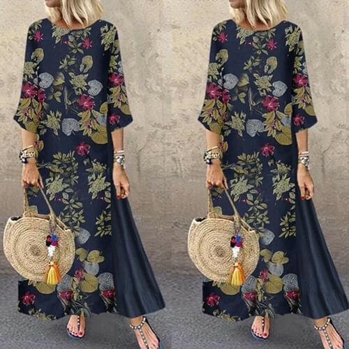 Hirigin Boho Womens Maxi Dress Ladies Summer Short Sleeve Long Kaftan Sundress Plus Size