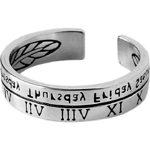 Roman Numerals Ancient Silver Ring Personality Punk Hollow Index Finger Ring Hip Hop Simple Decorative Ring
