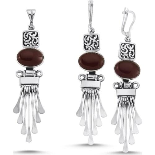 Silverlina Silver Red Agate Stone Handwork Set