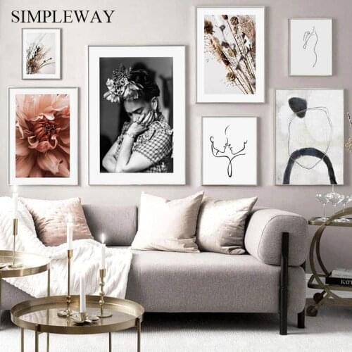 Scandinavian Flower Line Drawing Canvas Painting Abstract Nordic Poster Print Wall Art Picture Modern Living Room Decoration