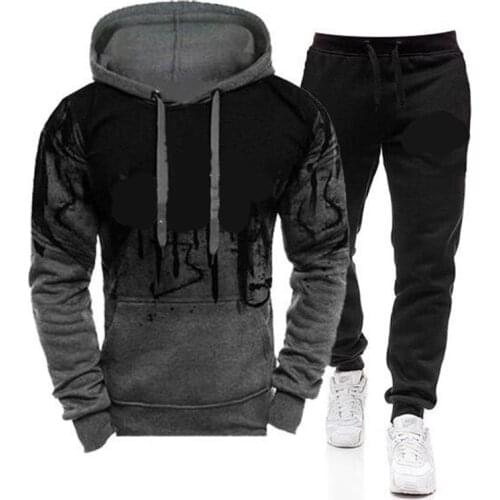Spring Mens Hooded Sweater Set 2-piece Hooded Sweatshirt + Pants Pullover Hooded Sportswear Set Casual Mens Clothes Size M-3XL