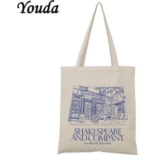 Youda Women Canvas Shoulder Bag Shakespeare Print Ladies Shopping Bags Cotton Fabric Grocery Handbags Tote Bookbag For Girls