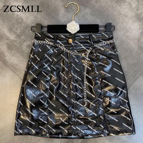 ZCSMLL 2021 Autumn and Winter Chain Belt Pu Skirts with Pepper Bag Buttocks Thin Korean Fashion Women Half Skirt Trend