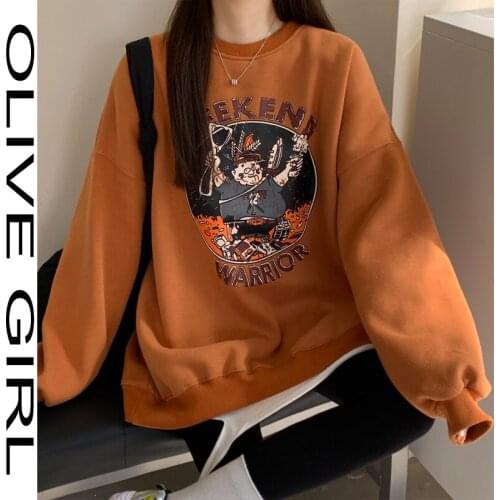 Women Hoodie Cartoons Crewneck Clothes Vintage Loose Sweatshirt Street Hip Hop Hoody Cartoons Graphics Print Womens Streetwear