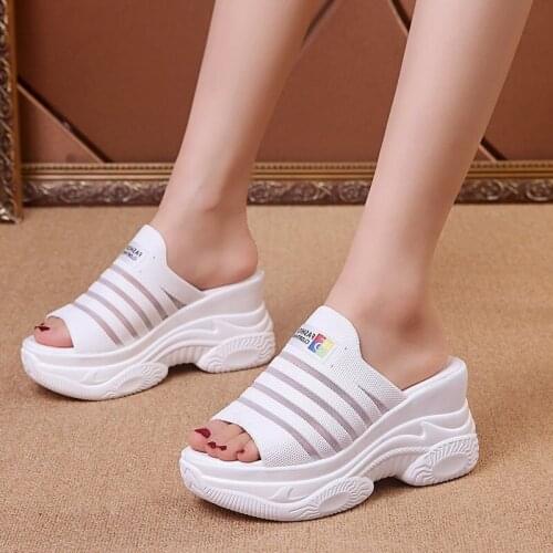 Hot sale Womens sandals slippers 2021 summer new style fashion thick-soled flat woven solid color indoor slippers size 35-40