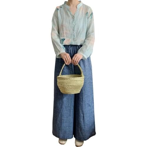 2021 Woman High Waist Jeans Vintage Casual Loose Full Length Pants Wide Leg Cotton Linen Pants Female Summer Spring Streetwear