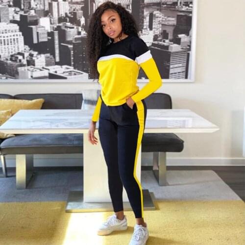 Striped Ladies Autumn and Winter Sports Suit Hoodie Two-Piece Long-Sleeved Color-Blocking Top and Pants Comfortable Casual Wear