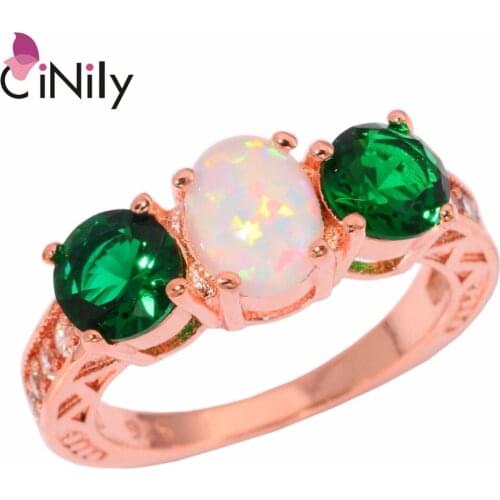 CiNily Created White Fire Opal Green Zircon Cubic Zirconia Rose Gold Color Wholesale for Women Jewelry Ring Size 6 7 8 OJ9180