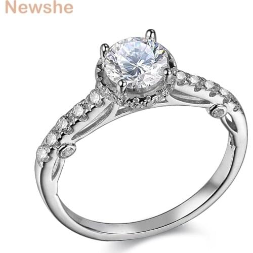 Newshe Solid 925 Sterling Silver Wedding Engagement Ring For Women Round Cut White AAA CZ Solitaire Fashionable Jewelry JR4696