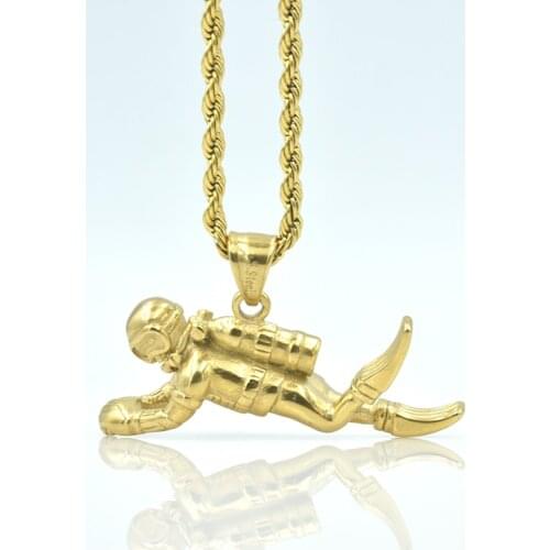 1pc 2020 Punk Hip Hop Mens Jewelry 3D Sports Diver 316L Pendant Necklace Retro Stainless Steel Chain Never Fading Jewelry Gifts