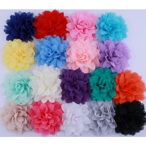 10PCS 9.5CM Girls Chiffon Hair Flowers Neon Artificial Floral Flat Back DIY Kids Headwear Accessories U Pick