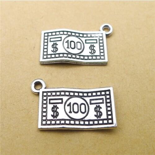 100Pcs/lot Antique Silver Dollars Charms 13x21MM Money Charms for Jewelry Making