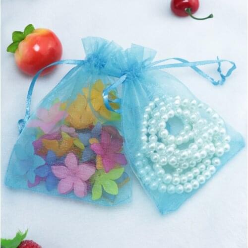 100pcs Lake blue jewelry organza bags 15*20cm packaging gift bags for jewelry display storage Christmas Wedding Decoration