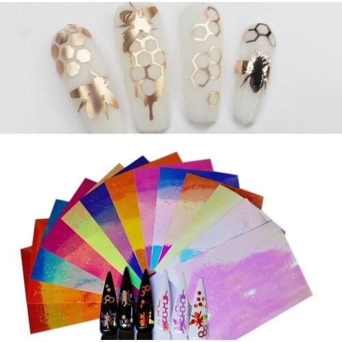 13pc Holographic Hexagon Dot Elf Pattern Sticker Holographic Strip Tape Thin Laser Silver Stripe Nail Art Manicure Stickers