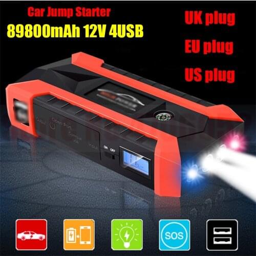 89800mAh Car Jump Starter Multifunction Emergency Charger Battery Power Bank Pack Booster 12V 4USB Starting Device Waterproof