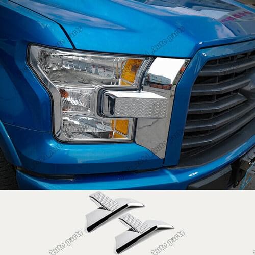 ABS Chrome Front Headlight Decor Cover Trim Fit for Ford F-150 2015 2016 17 2018