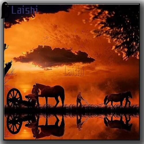Traditional Farming Sunset 5D Full Square Round Embroidery Hard work Diamond Painting Cross Stitch Landscape Home Decor Mosaic
