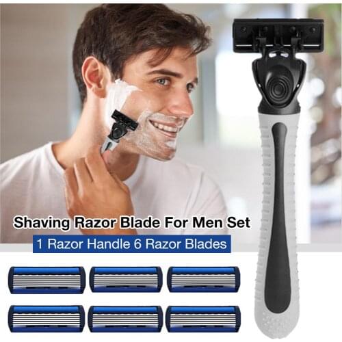 Shaving Razor Blade For Men Set 1 Holder & 6 Blades 6 Layers Stainless Steel Manual Shave Razors