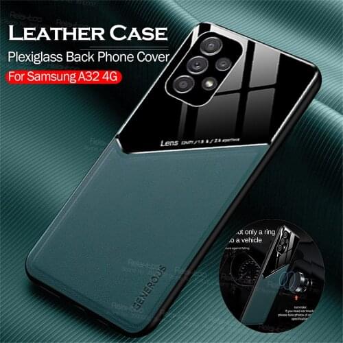 For Samsung Galaxy A32 4G Case Car Magnetic Holder Leather Phone Cover Sumsung A 32 SM-A325F 6.4" Plexiglass Silicon Frame Coque