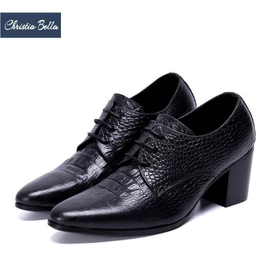 Christia Bella British Style Genuine Leather Men Boots High Heels Oxford Shoes for Men Lace Up Increase Height Shoes Large Size