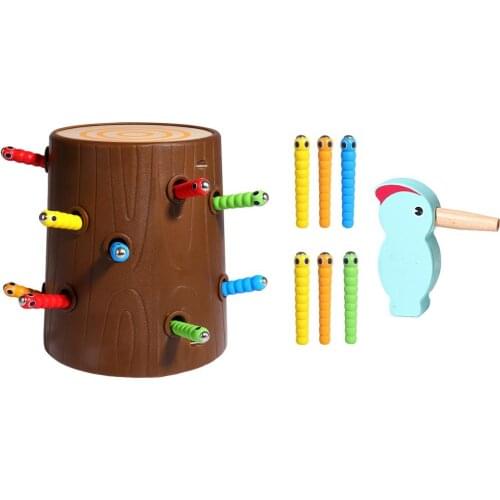 Wooden Preschool Kids Toddler Bird Catch Worm Game Playset Childrens Toys