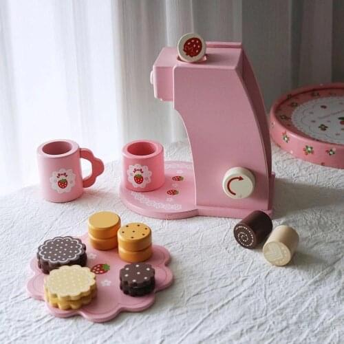 Wooden Coffee Machine Kinchen Items Dinner Plate Tea Cup Set Realistic Pink Wooden Coffee Maker Kitchen Accessories