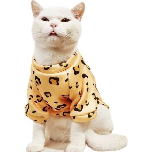 Leopard British Shorthair Cat Shirt Winter Autumn Fleece Linner Hoodie Sphinx Cat Clothes for Small Medium Cats Puppy Dog Tshirt