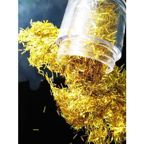 HU42 Gold Holographic Glitter Bars / Nail Art Craft (LB101) Strip short bar shape color 0.2*3MM Size glitter for nail #10g jar