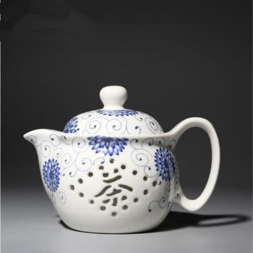 Ceramic Teapot Small Single Pot Jingdezhen Tea Maker Tea Set Stainless Steel Net Blue and White Porcelain Filter Bubble Teapot