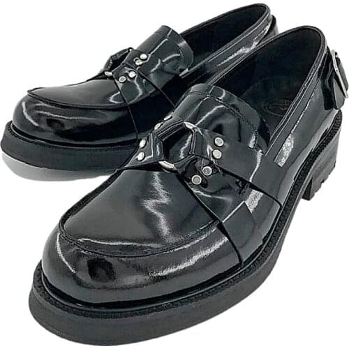 New Spring Black Casual shoes Loafers Genuine Leather Goodyear Round Toe Party Dress Shoes hasp high heel
