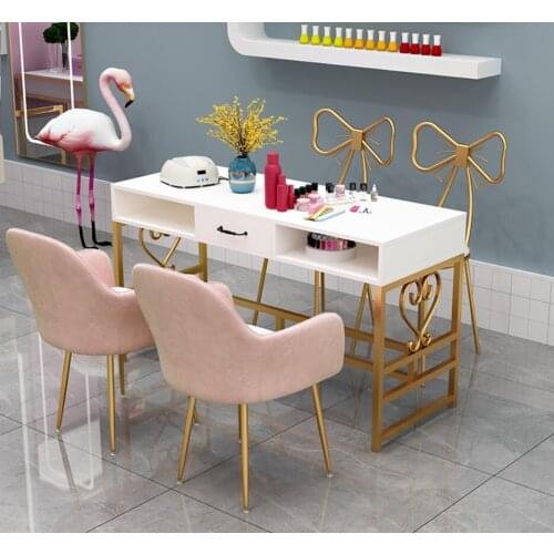 Manicure table European style iron nail table chair set net red double special price economic northern Europe light luxury