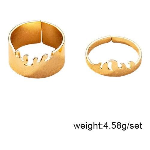 2 Pieces/set 2021 Ins Trendy Gold Fire Frame Irregular Minimalism Finger Rings Korean Fashion Women Party Jewelry