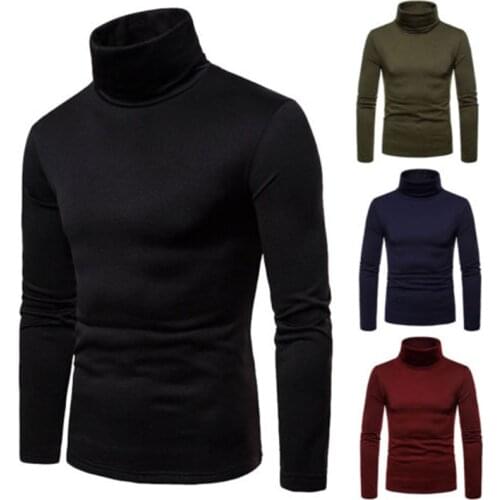 Mens Warm Thermal Pullover Top Solid Color Long Sleeve Turtleneck Slim Fit Stretch T-shirt Casual Kintted Basic Tops
