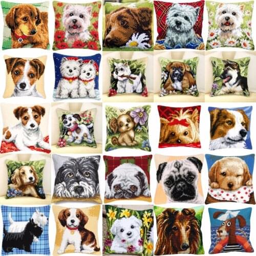 1Dog Collection 01 DIY Needlework Kit Acrylic Yarn Embroidery Pillow Tapestry Canvas Cushion Front Cross Stitch Pillowcase