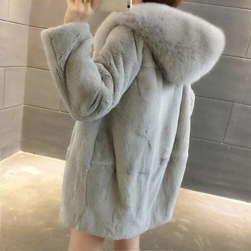 2019 New Natural Rex Rabbit Fur Coats Women Oversize Hooded Winter Real Fur Jackets Plus Size