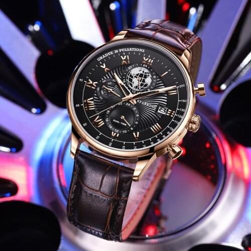 2021 new product watch fashion multifunctional three-eye luminous quartz watch male