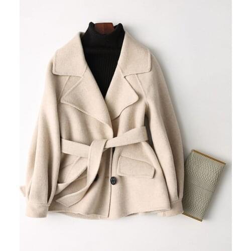 2020 New Spring Wool Female Alpaca Coat of Womens Cashmere Short Autumn Jacket Women casaco With Belt 37156 YQ1157