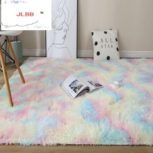 New Rainbow Colors Carpets Tie Dyeing Plush Soft Carpets For Bedroom Living Room Anti-slip Floor Mats Kids Room Carpet Rugs