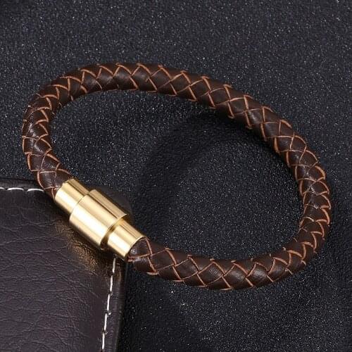 New Multicolor Braided Leather Charm Bracelet Men Women Jewelry Gold Color Magnetic Buckle Vintage Wristband Bangles Gifts 0251