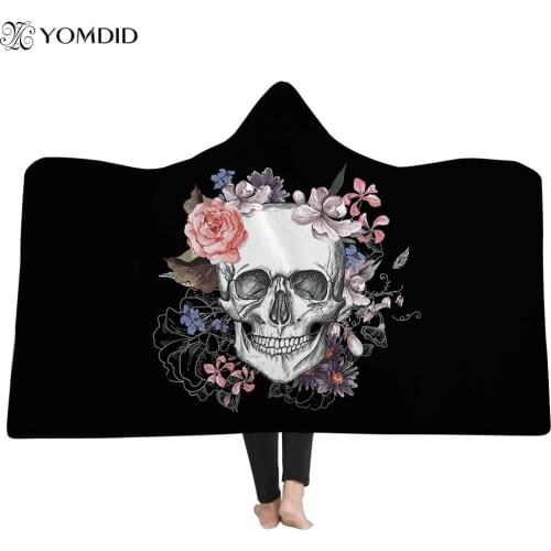 Skull Hooded Blanket for Adult 3D Printed Cartoon Skull Polyester Tapestry Home Decorative Spring/Autumn Sofa Throw Blankets