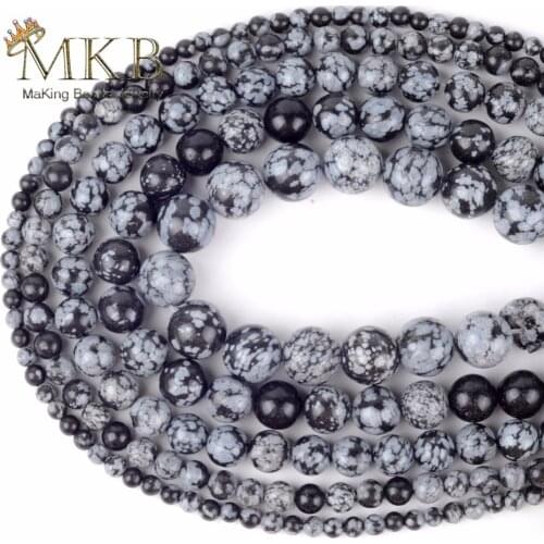 Wholesale Natural Round Beads Black Snowflake Jaspers Stone Loose Beads For Jewelry Making 4 6 8 10 12mm Diy Beads Jewellery