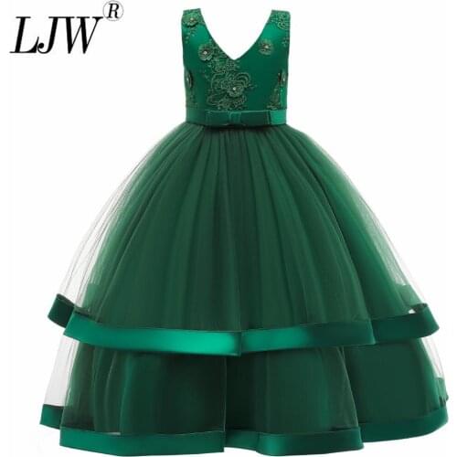 3-12 Years Kids Dress Flower Long Flower Elegant Teenagers Prom Gowns Dresses V neck Girl Party Kid Evening Bridesmaid Princess