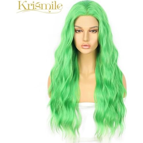 Long Deep Wave Synthetic Lace Front Wigs Green Color Hair for Women Party Cosplay Drag Queen Daily Heat Resistant Fiber