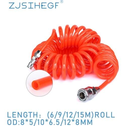 6M/9M/12M/15M Pneumatic PU Polyurethane 8*5/10*6.5/12*8mm Air Compressor Hose Spring Tube Dropship Flexible Air Tool Pipe
