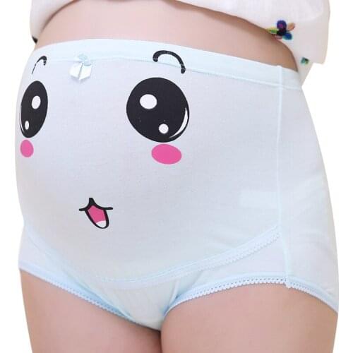 Belly Support Pregnant Women Underwear High Waist Cartoon Face Pattern Panties Breathable Cotton Adjustable Maternity Underwear