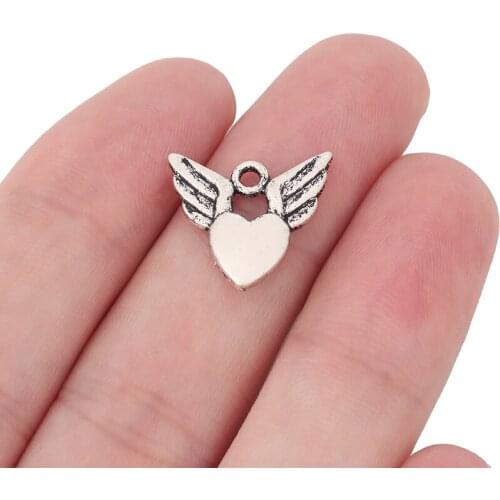30 x Tibetan Silver Love Heart Angel Wings Charms Pendants 2 Sided for Bracelets DIY Jewelry Making Findings 17x15mm
