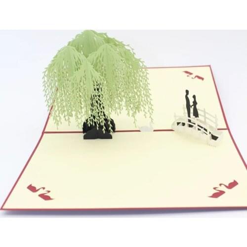 3D Laser Cut Handmade Lovers Under the Willow Paper Invitation Greeting Cards PostCard Wedding Valentines Day Anniversary Gift