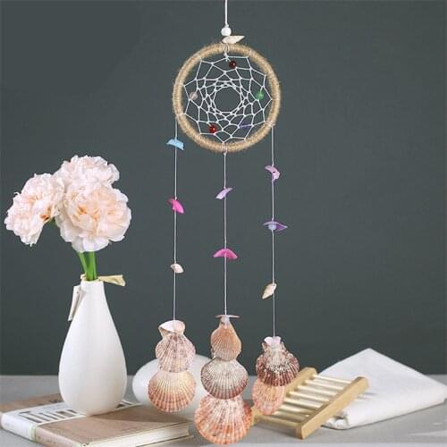 Shells Handmade Dream Catcher with feathers Round Bright Shell Wind Chimes attrape reve kids room decoration nordic dreamcatcher