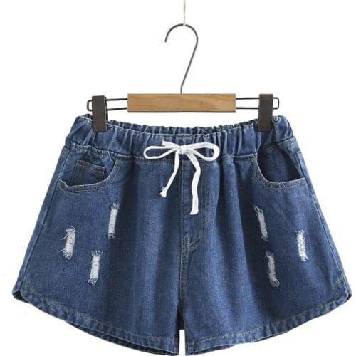 Plus Size 2XL-5XL Womens Elastic Waist Denim Shorts Casual Summer Shorts