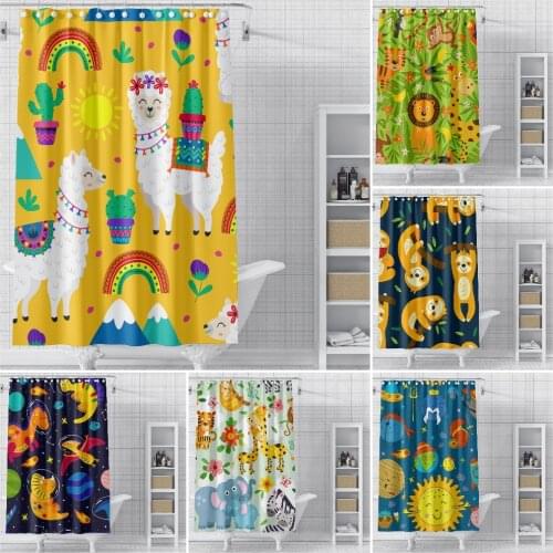 Alpaca Pattern Bath curtain Waterproof Shower Curtains Polyester Cartoon Bath Screen Printed Curtain for Bathroom Home Decor